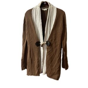 If Not for You Y2K Cozy Two-Tone Shawl Cardigan Knit Sweater - Brown & Cream